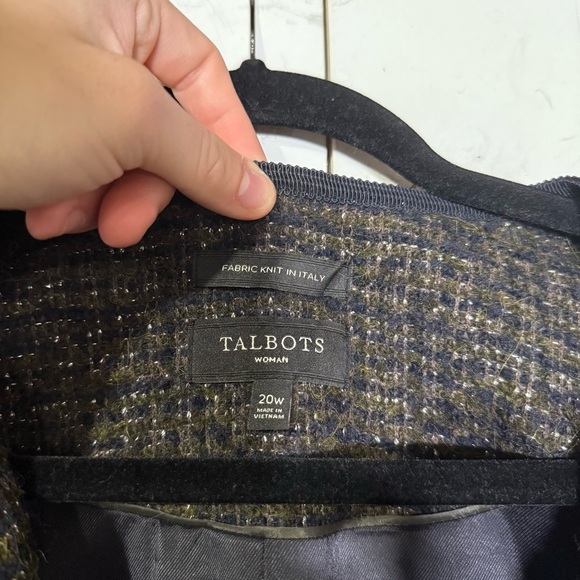 Talbots Knit Metallic Tweed Blazer Plaid Olive Navy Blue Size 20W Academia - Picture 7 of 12